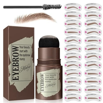 Eyebrow Stamp Stencil Kit - Light Brown Brow Powder Stamp & 24 Stencils for Perfect Shaping, Smudge-Proof Avelisse