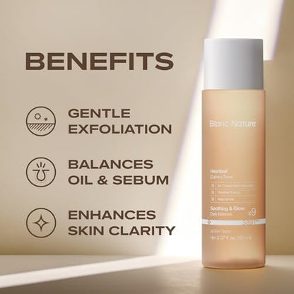 Blanc Nature Heartleaf Calming Toner – Soothing & Hydrating Toner with Heartleaf Extract, Centella Asiatica & Panthenol for All Skin Types – Korean Glass Skin Toner, 150 ml Avelisse