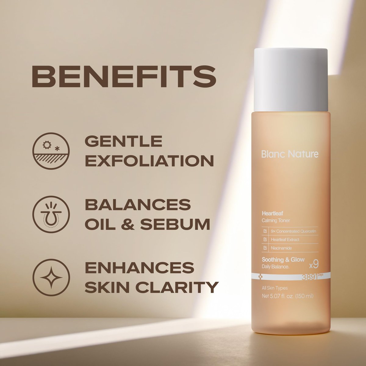 Blanc Nature Heartleaf Calming Toner – Soothing & Hydrating Toner with Heartleaf Extract, Centella Asiatica & Panthenol for All Skin Types – Korean Glass Skin Toner, 150 ml Avelisse