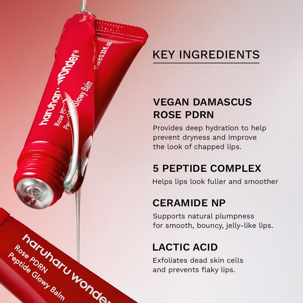 Haruharu Wonder Rose PDRN Peptide Glowy Balm – Instant Moisture Lip Balm for Dry Cracked Lips, 24HR Hydration, Vegan & Silicone Free, Tint-Free, 0.33 fl.oz - görsel 7
