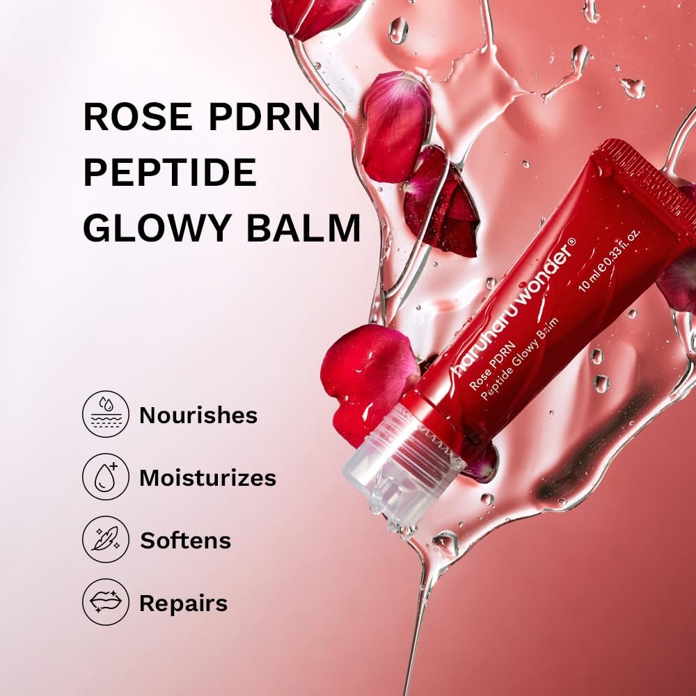 Haruharu Wonder Rose PDRN Peptide Glowy Balm – Instant Moisture Lip Balm for Dry Cracked Lips, 24HR Hydration, Vegan & Silicone Free, Tint-Free, 0.33 fl.oz - görsel 3