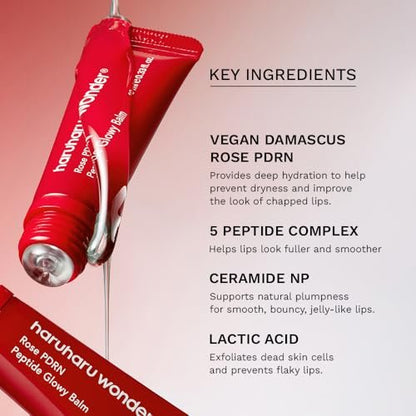 Haruharu Wonder Rose PDRN Peptide Glowy Balm – Instant Moisture Lip Balm for Dry Cracked Lips, 24HR Hydration, Vegan & Silicone Free, Tint-Free, 0.33 fl.oz