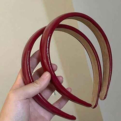 NexusPulse 2-Pack Red Patent Leather Wide Sponge Headbands – Non-Slip Retro Hair Accessories for Women