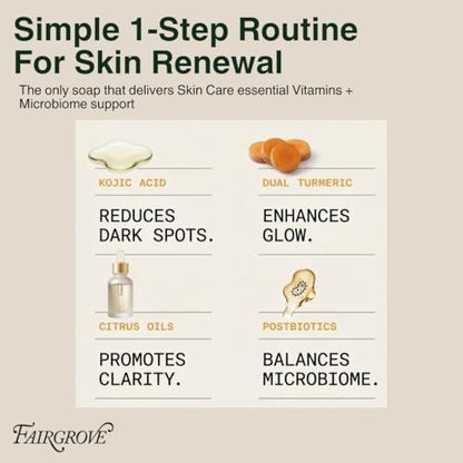 Fairgrove Organic Kojic Acid Bar Soap with Retinol, Turmeric & Postbiotics – Skin Brightening, Cold Pressed, Made in USA (4 oz) Avelisse