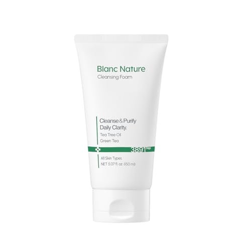 BLANC NATURE Cleansing Foam - Tea Tree Pore Deep Facial Cleanser for Oily & Sensitive Skin with Centella Asiatica and Green Tea, Korean Skincare, 5.07 fl oz (150 ml) Avelisse