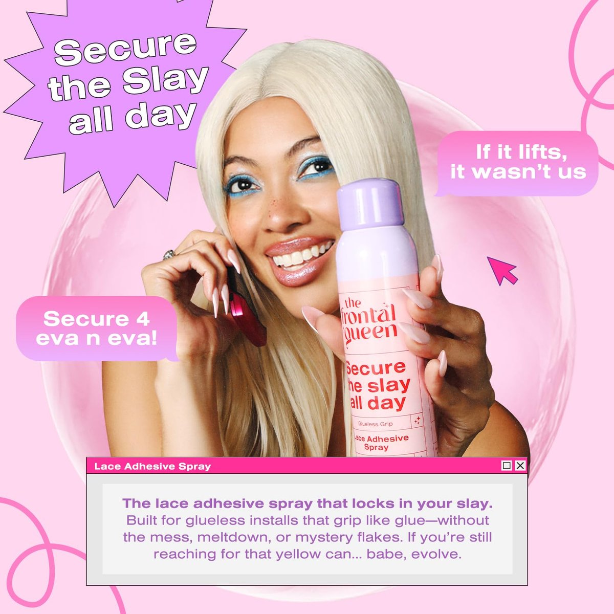 The Frontal Queen Lace Adhesive Spray – Clear Dry Finish, Extra Hold for All-Day Secure Glueless Installs Avelisse