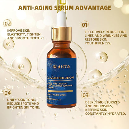 OLAVITA Liquid Solution Anti Aging Serum – New Upgraded Vitamin C Hydrating & Firming Facial Serum with Collagen Support, 2-Pack