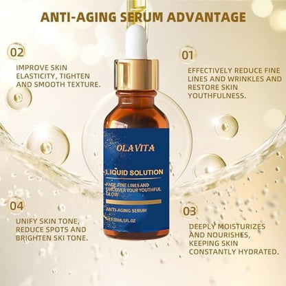 OLAVITA Liquid Solution Anti Aging Serum – New Upgraded Vitamin C Hydrating & Firming Facial Serum with Collagen Support, 2-Pack