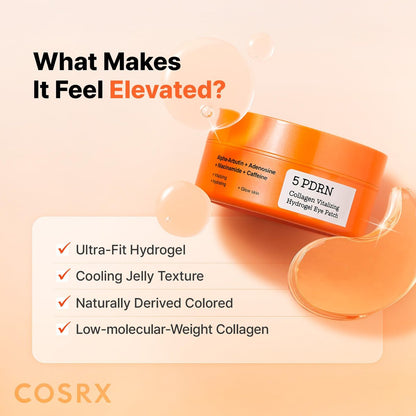 COSRX 5-PDRN Complex Collagen Gel Eye Patches – Radiance Care for Tired Under-Eyes with Salmon DNA & Vitamin C, 60 Patches