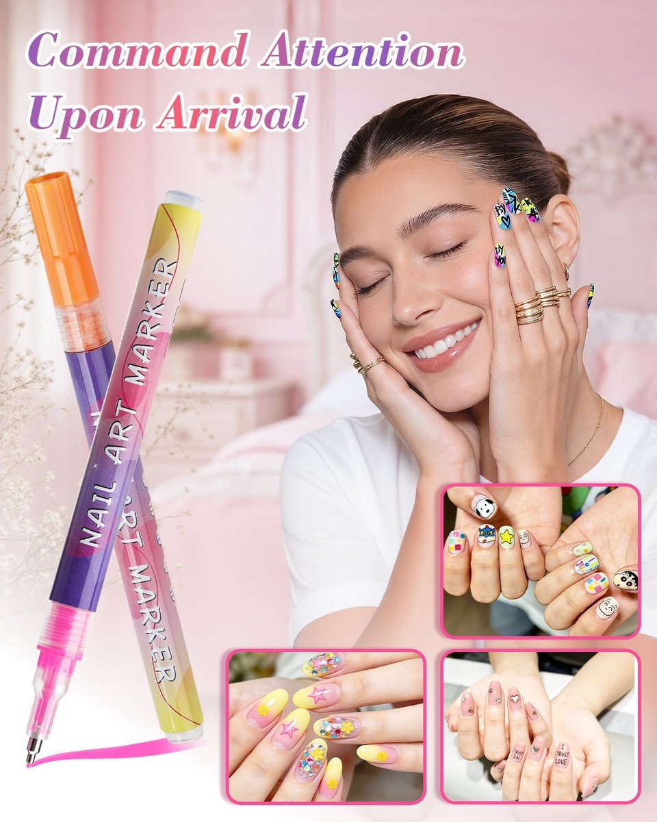 12 Colors Nail Art Marker Pens Set - 0.5mm Fine Tip, Waterproof & Quick-Drying Nail Pens for DIY Manicure Design - görsel 13