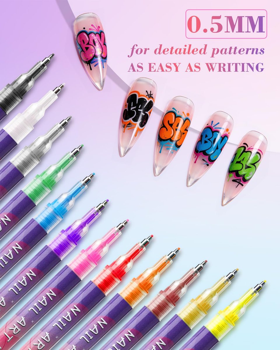 12 Colors Nail Art Marker Pens Set - 0.5mm Fine Tip, Waterproof & Quick-Drying Nail Pens for DIY Manicure Design - görsel 7