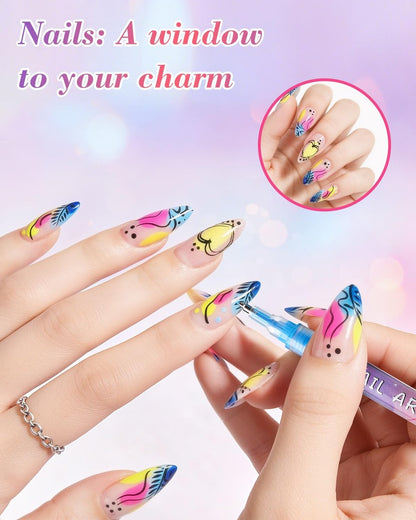 12 Colors Nail Art Marker Pens Set - 0.5mm Fine Tip, Waterproof & Quick-Drying Nail Pens for DIY Manicure Design
