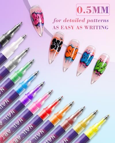 12 Colors Nail Art Marker Pens Set - 0.5mm Fine Tip, Waterproof & Quick-Drying Nail Pens for DIY Manicure Design - görsel 8