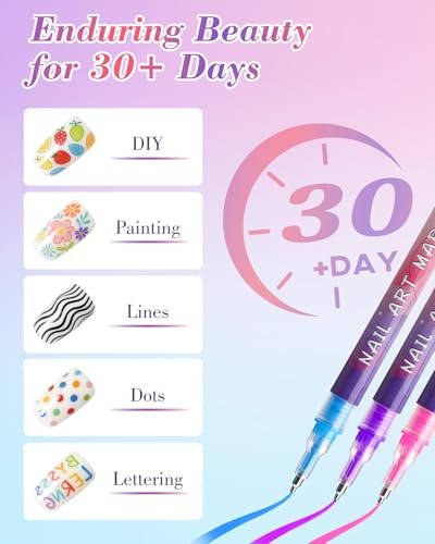 12 Colors Nail Art Marker Pens Set - 0.5mm Fine Tip, Waterproof & Quick-Drying Nail Pens for DIY Manicure Design - görsel 10