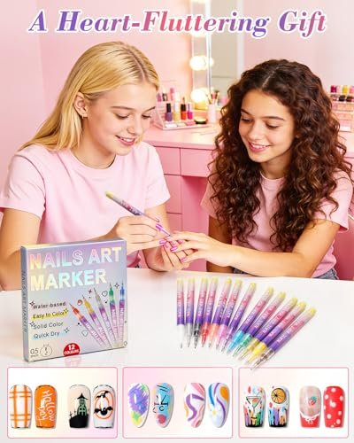 12 Colors Nail Art Marker Pens Set - 0.5mm Fine Tip, Waterproof & Quick-Drying Nail Pens for DIY Manicure Design - görsel 6