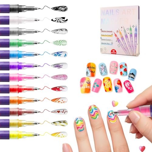 12 Colors Nail Art Marker Pens Set - 0.5mm Fine Tip, Waterproof & Quick-Drying Nail Pens for DIY Manicure Design - görsel 2