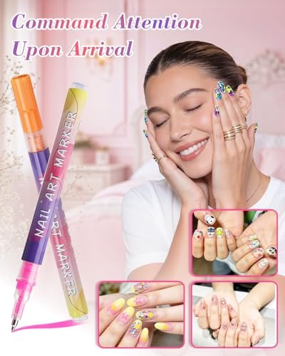 12 Colors Nail Art Marker Pens Set - 0.5mm Fine Tip, Waterproof & Quick-Drying Nail Pens for DIY Manicure Design - görsel 14