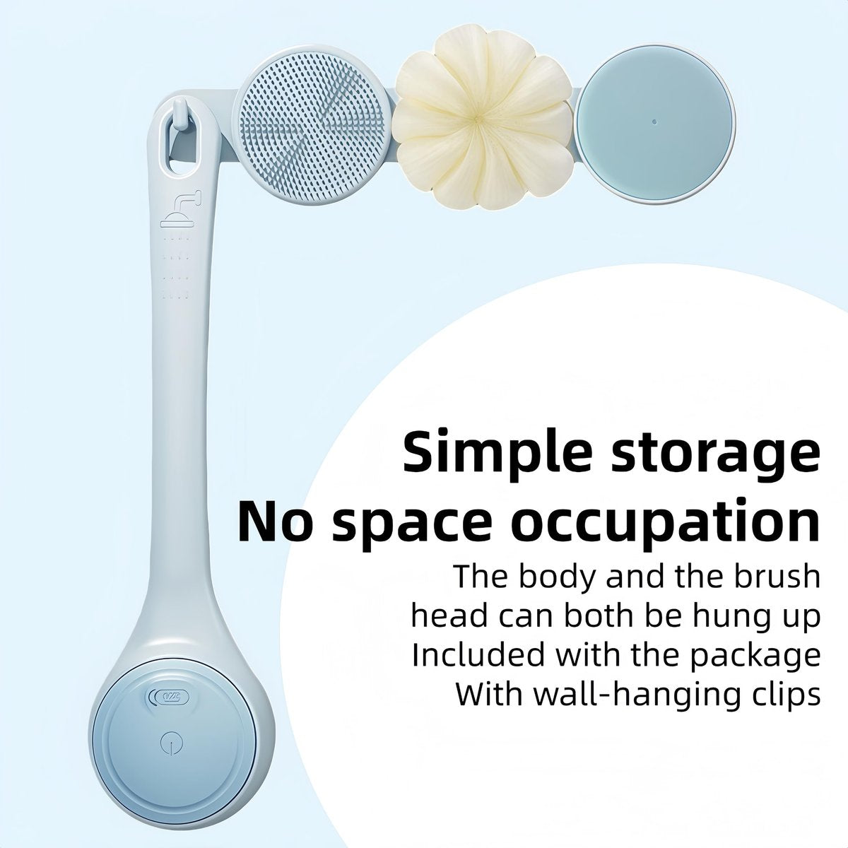Electric Body Brush Back Scrubber for Shower - Waterproof Long Dual Handle Power Body Scrubber with 4 Heads, Rechargeable Bath Brush & 2 Speeds for Cleansing, Exfoliating and Massaging Skin (Sky Blue) Avelisse
