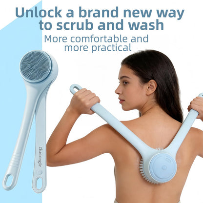 Electric Body Brush Back Scrubber for Shower - Waterproof Long Dual Handle Power Body Scrubber with 4 Heads, Rechargeable Bath Brush & 2 Speeds for Cleansing, Exfoliating and Massaging Skin (Sky Blue) Avelisse