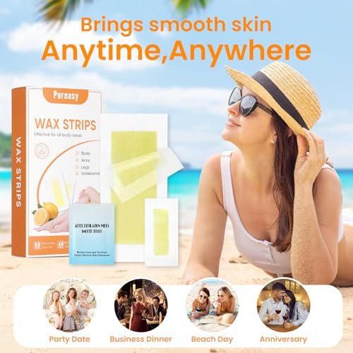 Pureasy 100 PCS Wax Strips for Hair Removal: Facial & Body Waxing Kit with Calming Oil Wipes Avelisse