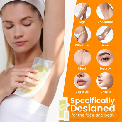 Pureasy 100 PCS Wax Strips for Hair Removal: Facial & Body Waxing Kit with Calming Oil Wipes Avelisse