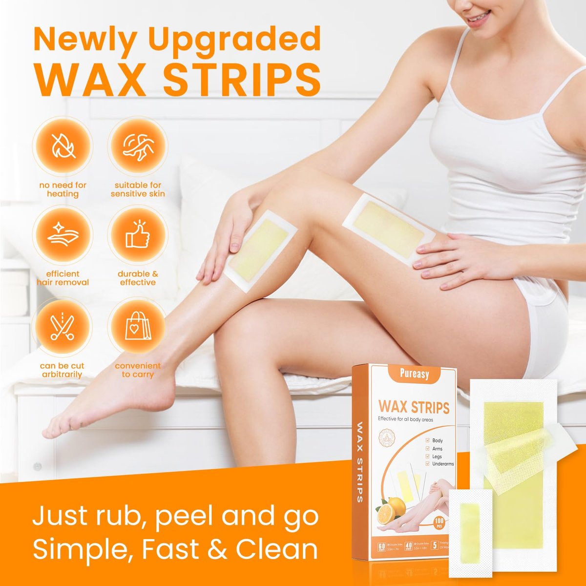 Pureasy 100 PCS Wax Strips for Hair Removal: Facial & Body Waxing Kit with Calming Oil Wipes Avelisse