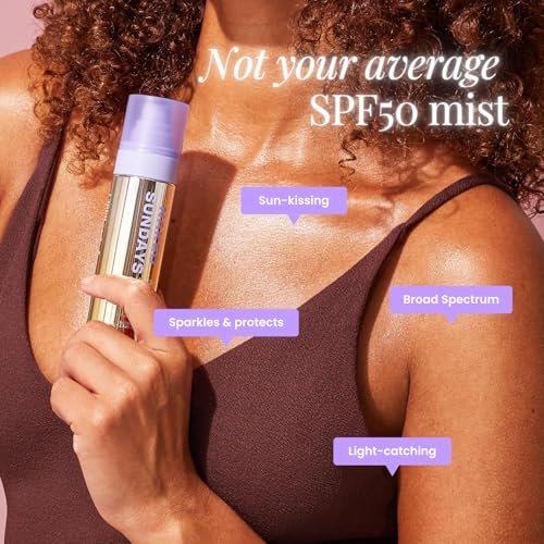 Naked Sundays SPF 50 Golden Glow Glitter Setting Spray – Shimmering Sunscreen Mist for Face & Body, Broad Spectrum UVA/UVB Protection, Lightweight Non-Greasy Finish, 75ml Avelisse