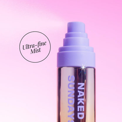 Naked Sundays SPF 50 Golden Glow Glitter Setting Spray – Shimmering Sunscreen Mist for Face & Body, Broad Spectrum UVA/UVB Protection, Lightweight Non-Greasy Finish, 75ml Avelisse