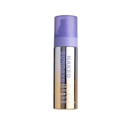 Naked Sundays SPF 50 Golden Glow Glitter Setting Spray – Shimmering Sunscreen Mist for Face & Body, Broad Spectrum UVA/UVB Protection, Lightweight Non-Greasy Finish, 75ml Avelisse