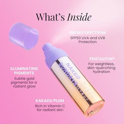 Naked Sundays SPF 50 Golden Glow Glitter Setting Spray – Shimmering Sunscreen Mist for Face & Body, Broad Spectrum UVA/UVB Protection, Lightweight Non-Greasy Finish, 75ml Avelisse