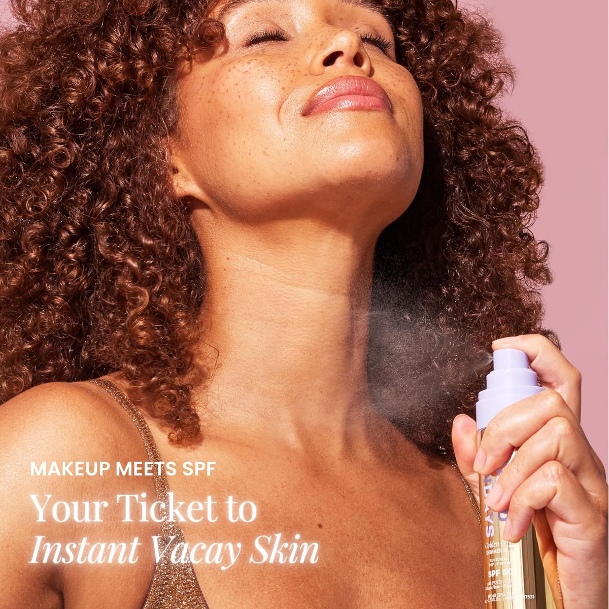 Naked Sundays SPF 50 Golden Glow Glitter Setting Spray – Shimmering Sunscreen Mist for Face & Body, Broad Spectrum UVA/UVB Protection, Lightweight Non-Greasy Finish, 75ml Avelisse