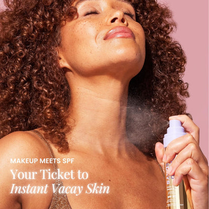 Naked Sundays SPF 50 Golden Glow Glitter Setting Spray – Shimmering Sunscreen Mist for Face & Body, Broad Spectrum UVA/UVB Protection, Lightweight Non-Greasy Finish, 75ml Avelisse