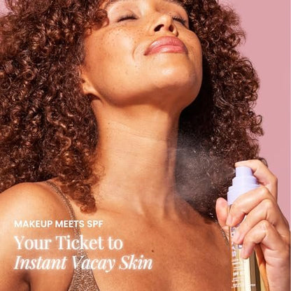 Naked Sundays SPF 50 Golden Glow Glitter Setting Spray – Shimmering Sunscreen Mist for Face & Body, Broad Spectrum UVA/UVB Protection, Lightweight Non-Greasy Finish, 75ml Avelisse