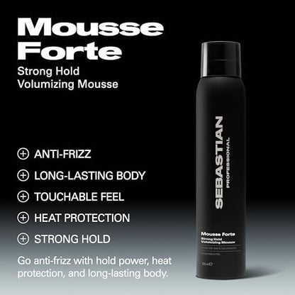 Sebastian Professional Mousse Forte | Strong-Hold Hair Styling Mousse | Volume & Body-Boosting for Curls & Waves with Heat Protection | 6.7 fl oz Avelisse