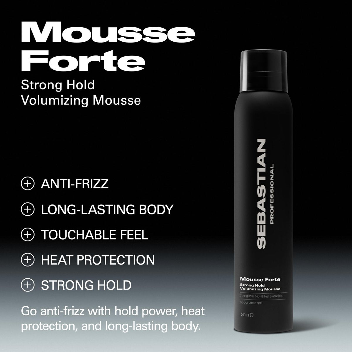 Sebastian Professional Mousse Forte | Strong-Hold Hair Styling Mousse | Volume & Body-Boosting for Curls & Waves with Heat Protection | 6.7 fl oz Avelisse