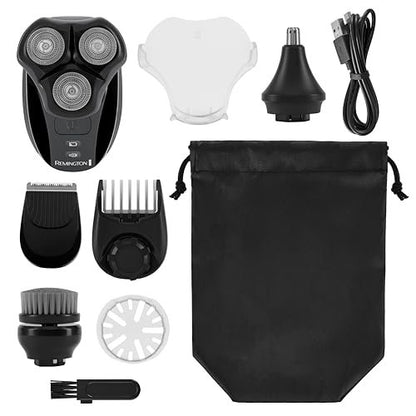 Remington Balder 3 Head Shaver – Dual-Track Cutting Heads, Multi-Directional Pivot, 45-Minute Run Time, 100% Waterproof Complete Grooming Kit with Beard Trimmer & Nose/Ear Trimmer Avelisse