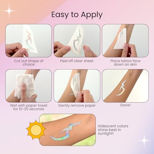 Iridescent Pattern Temporary Tattoos - 3 Sheets Holographic Demon Energy Metallic Tattoos for Cosplay, Kpop, Kids, Halloween - görsel 10