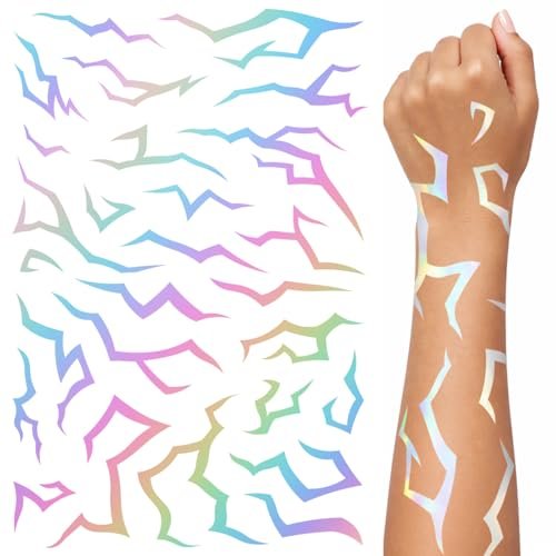 Iridescent Pattern Temporary Tattoos - 3 Sheets Holographic Demon Energy Metallic Tattoos for Cosplay, Kpop, Kids, Halloween - görsel 2