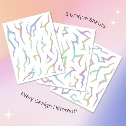 Iridescent Pattern Temporary Tattoos - 3 Sheets Holographic Demon Energy Metallic Tattoos for Cosplay, Kpop, Kids, Halloween