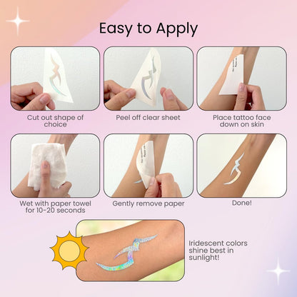 Iridescent Pattern Temporary Tattoos - 3 Sheets Holographic Demon Energy Metallic Tattoos for Cosplay, Kpop, Kids, Halloween