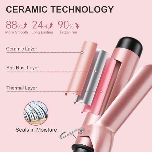 YEGUBEGU Curling Iron 1 1/2 Inch Large Barrel, Professional 1.5 Inch Curling Wand for Long Hair, Ceramic Hair Curler with LCD Display, Dual Voltage Travel Styler, 30s Heat Up & Auto Shut Off Avelisse