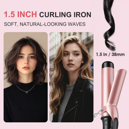 YEGUBEGU Curling Iron 1 1/2 Inch Large Barrel, Professional 1.5 Inch Curling Wand for Long Hair, Ceramic Hair Curler with LCD Display, Dual Voltage Travel Styler, 30s Heat Up & Auto Shut Off Avelisse