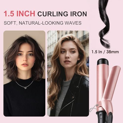 YEGUBEGU Curling Iron 1 1/2 Inch Large Barrel, Professional 1.5 Inch Curling Wand for Long Hair, Ceramic Hair Curler with LCD Display, Dual Voltage Travel Styler, 30s Heat Up & Auto Shut Off Avelisse
