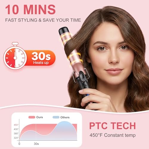 YEGUBEGU Curling Iron 1 1/2 Inch Large Barrel, Professional 1.5 Inch Curling Wand for Long Hair, Ceramic Hair Curler with LCD Display, Dual Voltage Travel Styler, 30s Heat Up & Auto Shut Off Avelisse