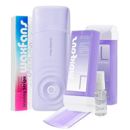 Waxfans Smart Wax Roller Kit – Roll-On Wax Kit for Women & Men, At-Home Waxing Kit for Body & Legs Hair Removal, Includes 2 Wax Refills & 50 Wax Strips, Easy & Smooth (Purple) Avelisse