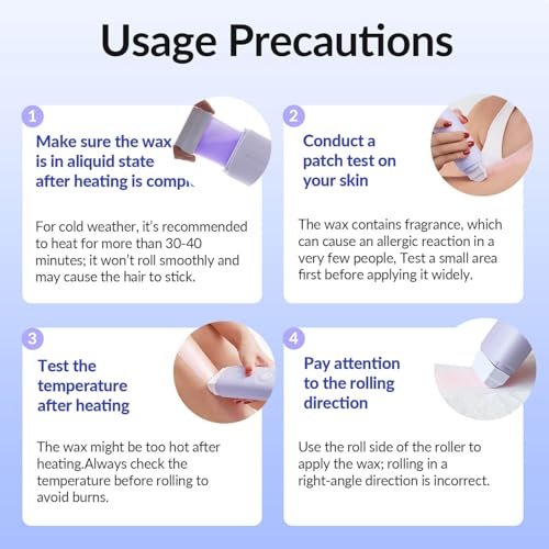 Waxfans Smart Wax Roller Kit – Roll-On Wax Kit for Women & Men, At-Home Waxing Kit for Body & Legs Hair Removal, Includes 2 Wax Refills & 50 Wax Strips, Easy & Smooth (Purple) Avelisse