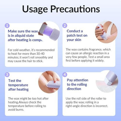 Waxfans Smart Wax Roller Kit – Roll-On Wax Kit for Women & Men, At-Home Waxing Kit for Body & Legs Hair Removal, Includes 2 Wax Refills & 50 Wax Strips, Easy & Smooth (Purple) Avelisse