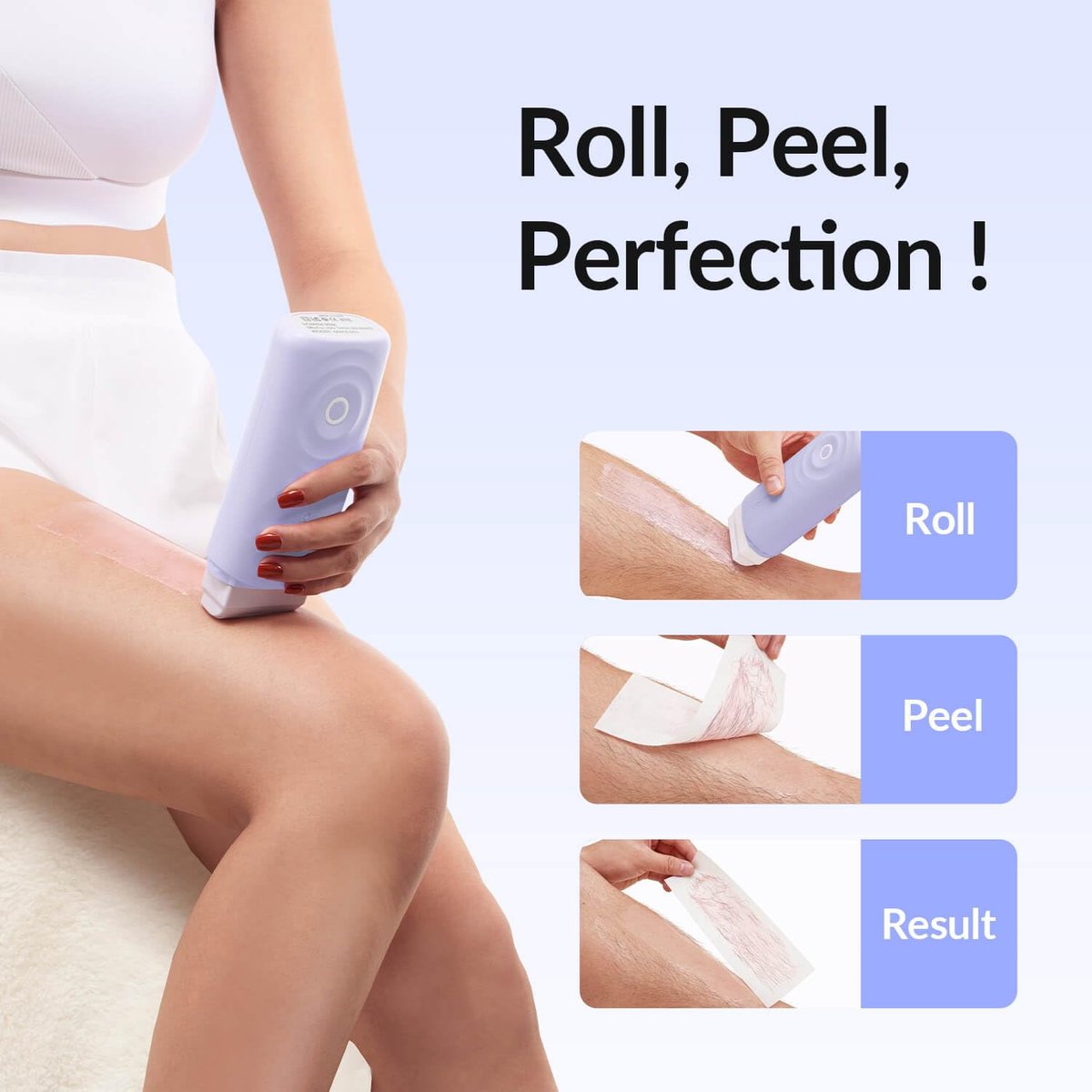 Waxfans Smart Wax Roller Kit – Roll-On Wax Kit for Women & Men, At-Home Waxing Kit for Body & Legs Hair Removal, Includes 2 Wax Refills & 50 Wax Strips, Easy & Smooth (Purple) Avelisse