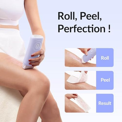 Waxfans Smart Wax Roller Kit – Roll-On Wax Kit for Women & Men, At-Home Waxing Kit for Body & Legs Hair Removal, Includes 2 Wax Refills & 50 Wax Strips, Easy & Smooth (Purple) Avelisse