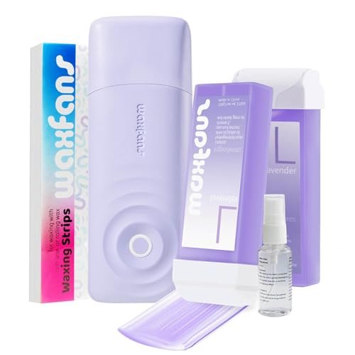 Waxfans Smart Wax Roller Kit – Roll-On Wax Kit for Women & Men, At-Home Waxing Kit for Body & Legs Hair Removal, Includes 2 Wax Refills & 50 Wax Strips, Easy & Smooth (Purple) Avelisse